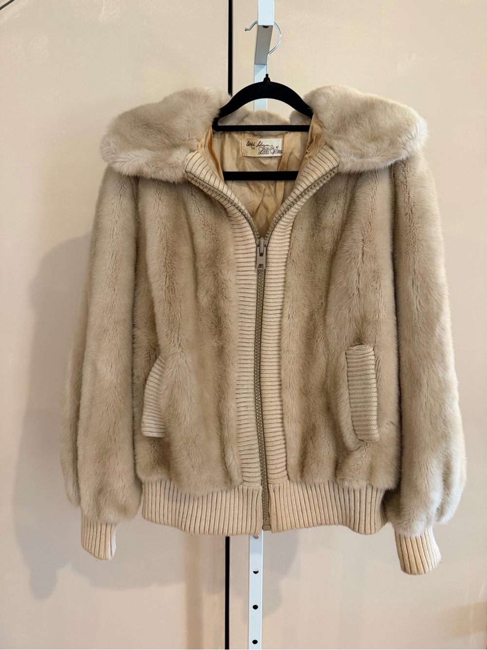 Beige Faux Fur Bomber Jacket with Hood - Classic Plush Style